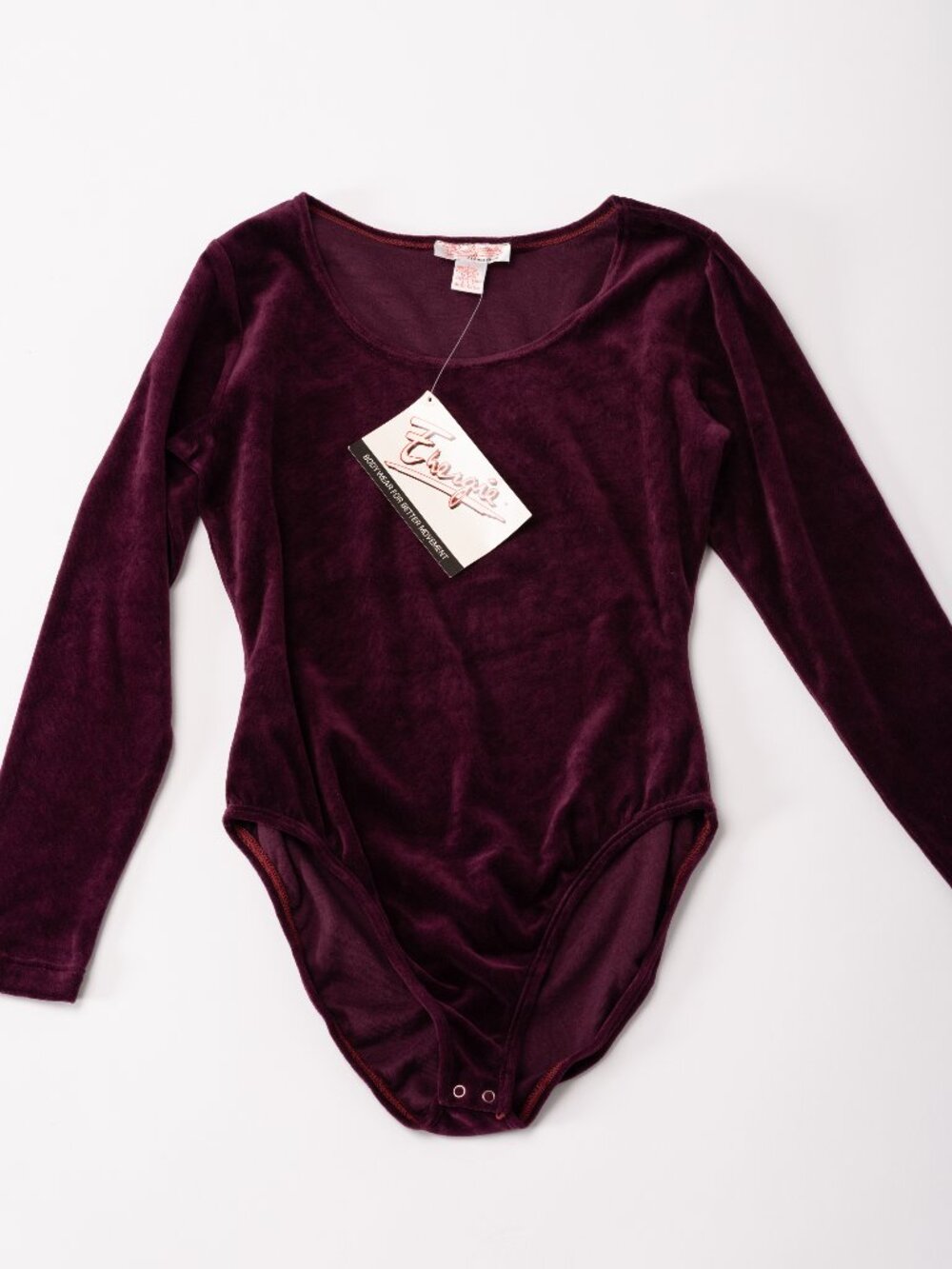 Vintage NWT Deadstock 80s 90s Energie Burgundy Velour Long Sleeve Bodysuit Large